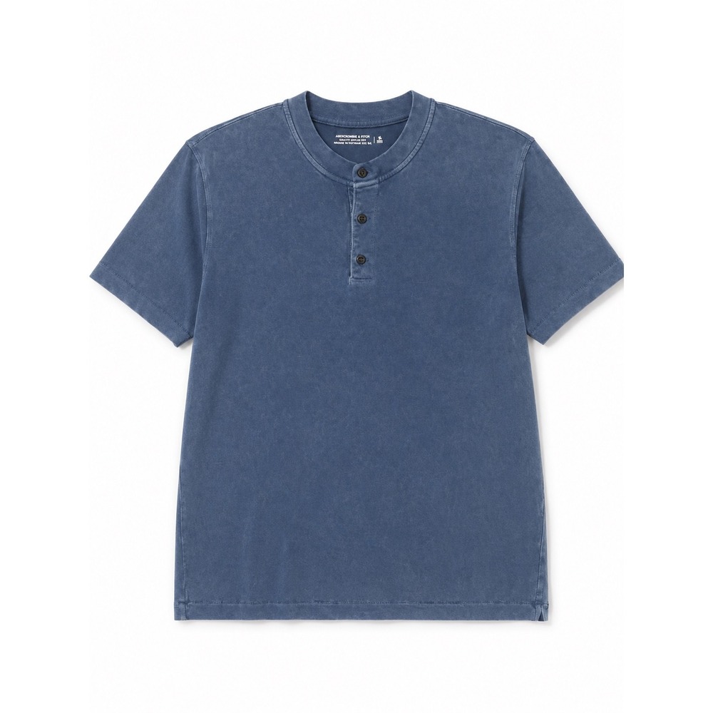 Abercrombie & Fitch Mens Premium Heavyweight 2.0 Henley Shirt Blue Medium Cotton
